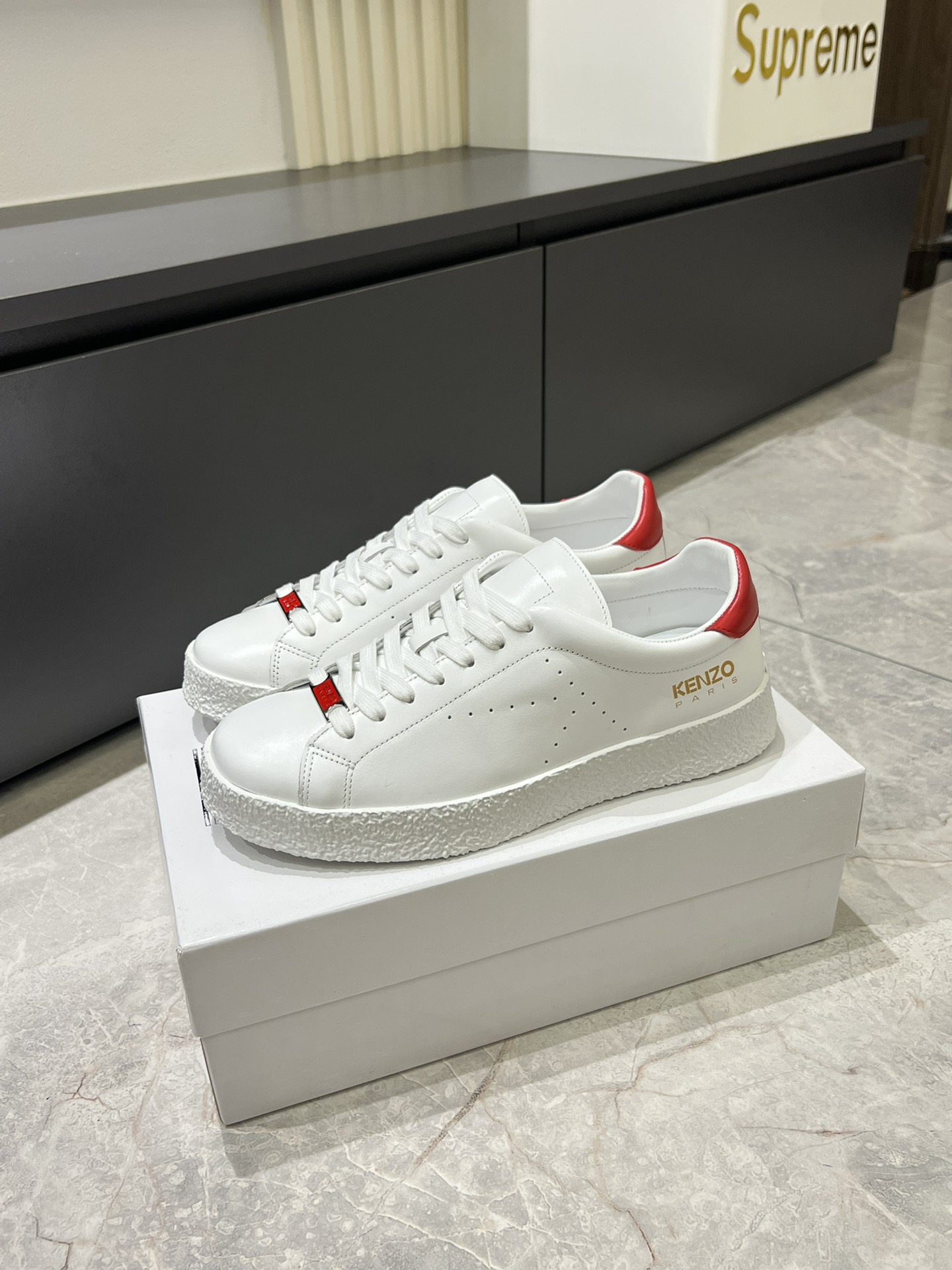 Kenzo Men's Leather Low-Top Sneakers White/Red