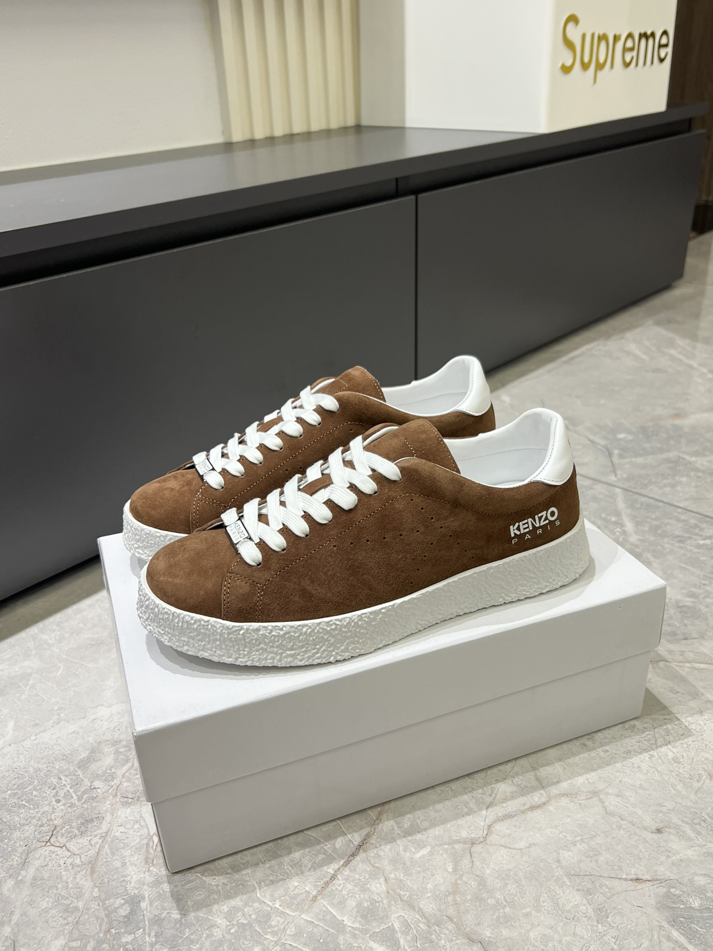 Kenzo Suede Low-Top Sneakers Brown