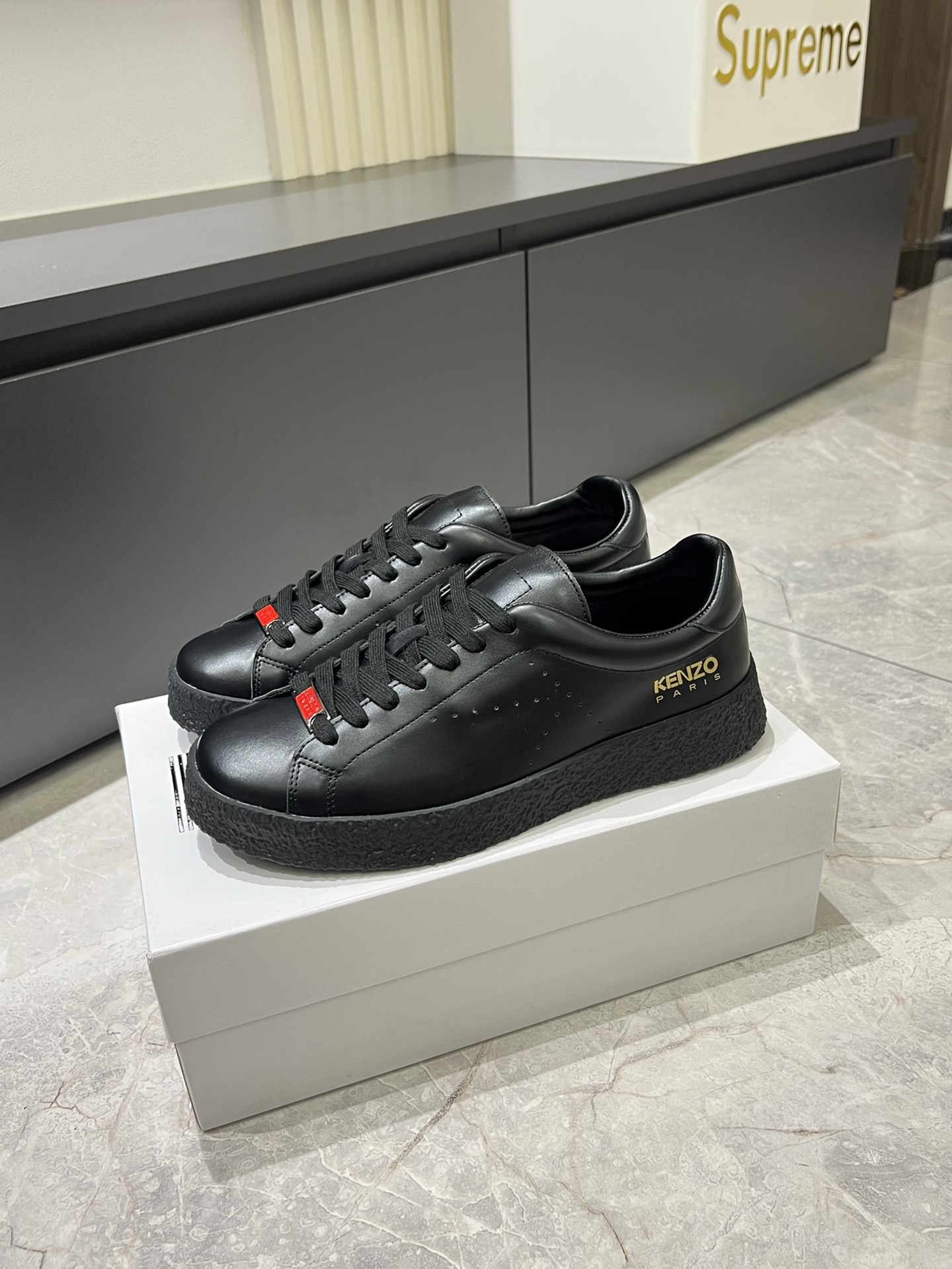 Kenzo Paris Laser Perforated Leather Sneakers Black