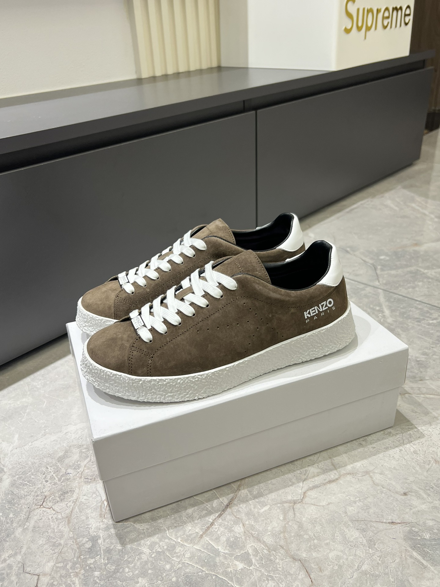 KENZO Suede Low-Top Sneakers Brown