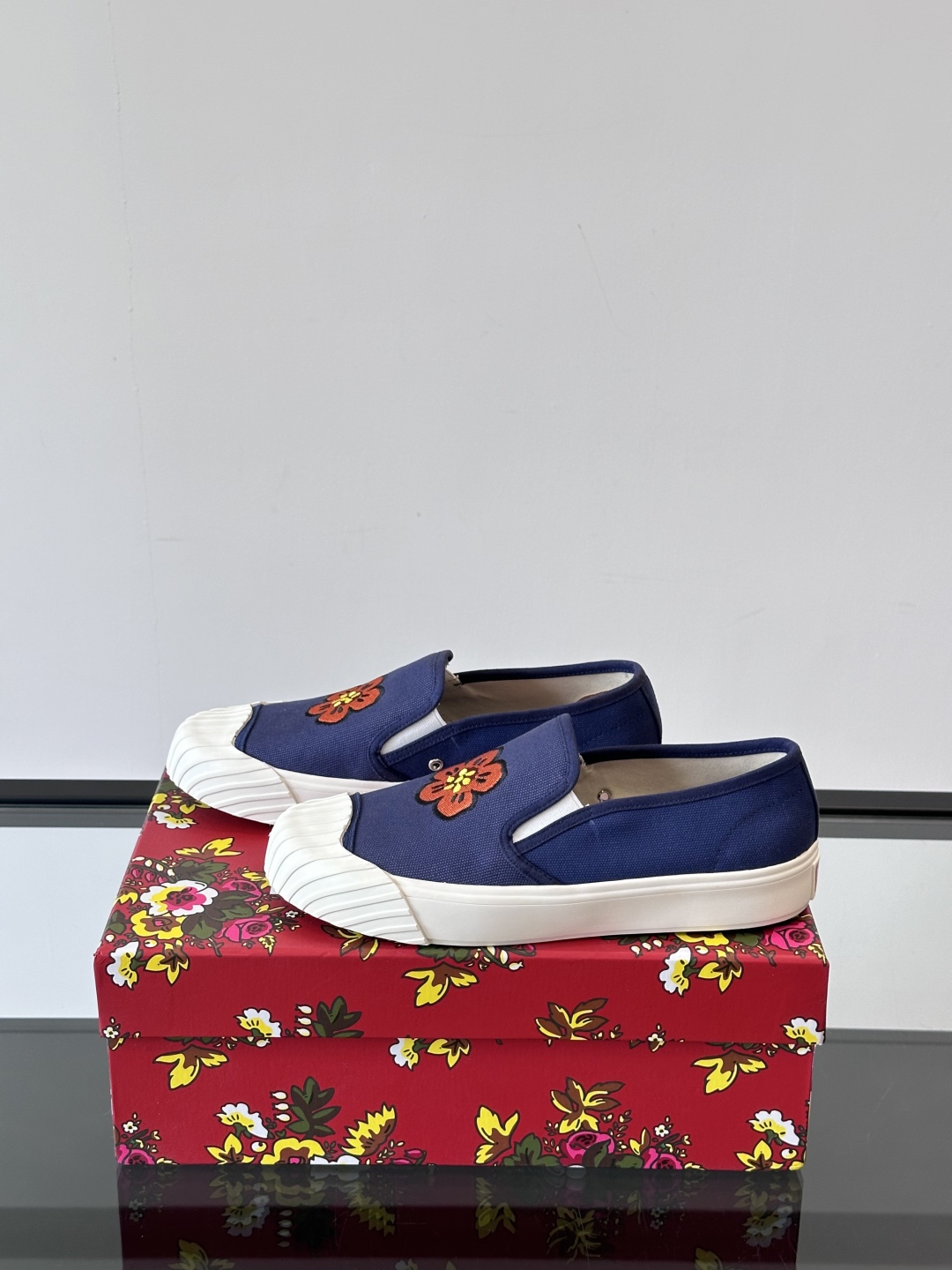 Kenzo Floral Slip-On Canvas Sneakers Navy