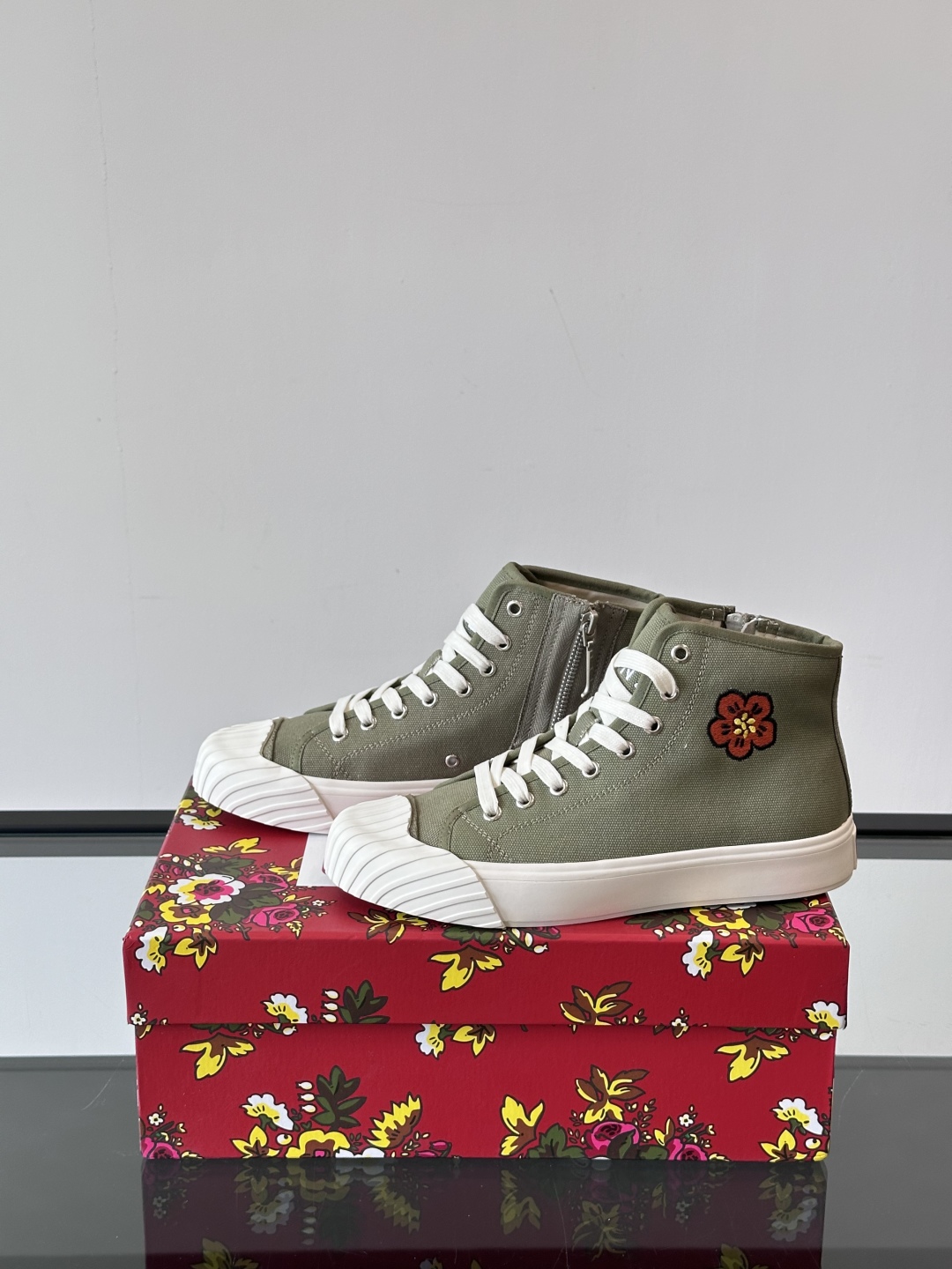 Kenzo Tiger Canvas High-Top Sneakers Olive