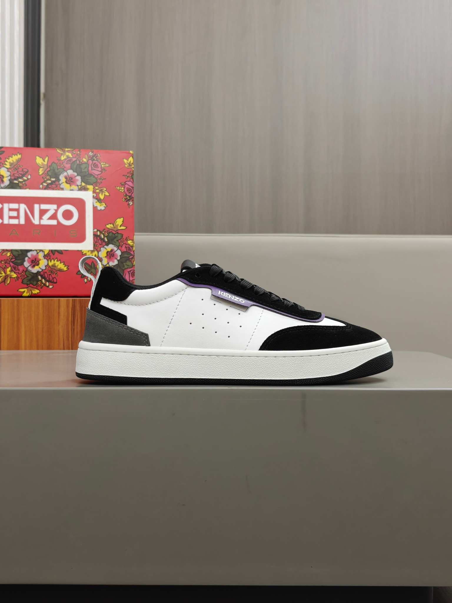 KENZO Men's Leather Sneakers Black/White/Purple