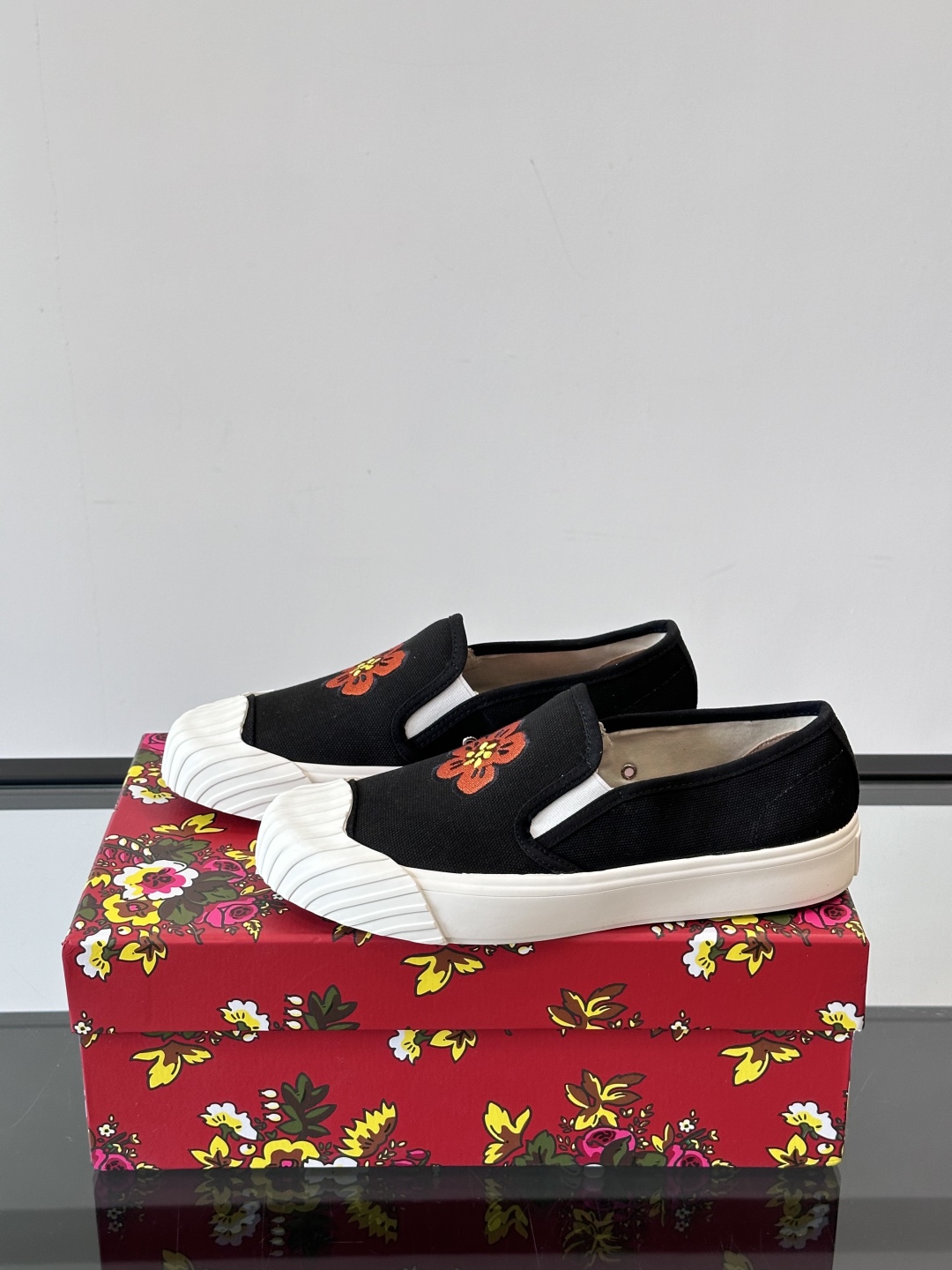Kenzo Floral Canvas Slip-On Sneakers Black