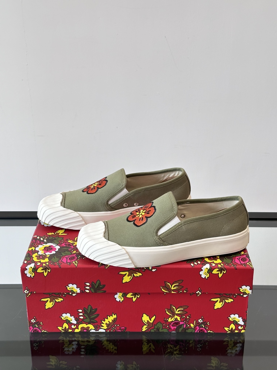 Kenzo Floral Slip-On Canvas Sneakers Olive