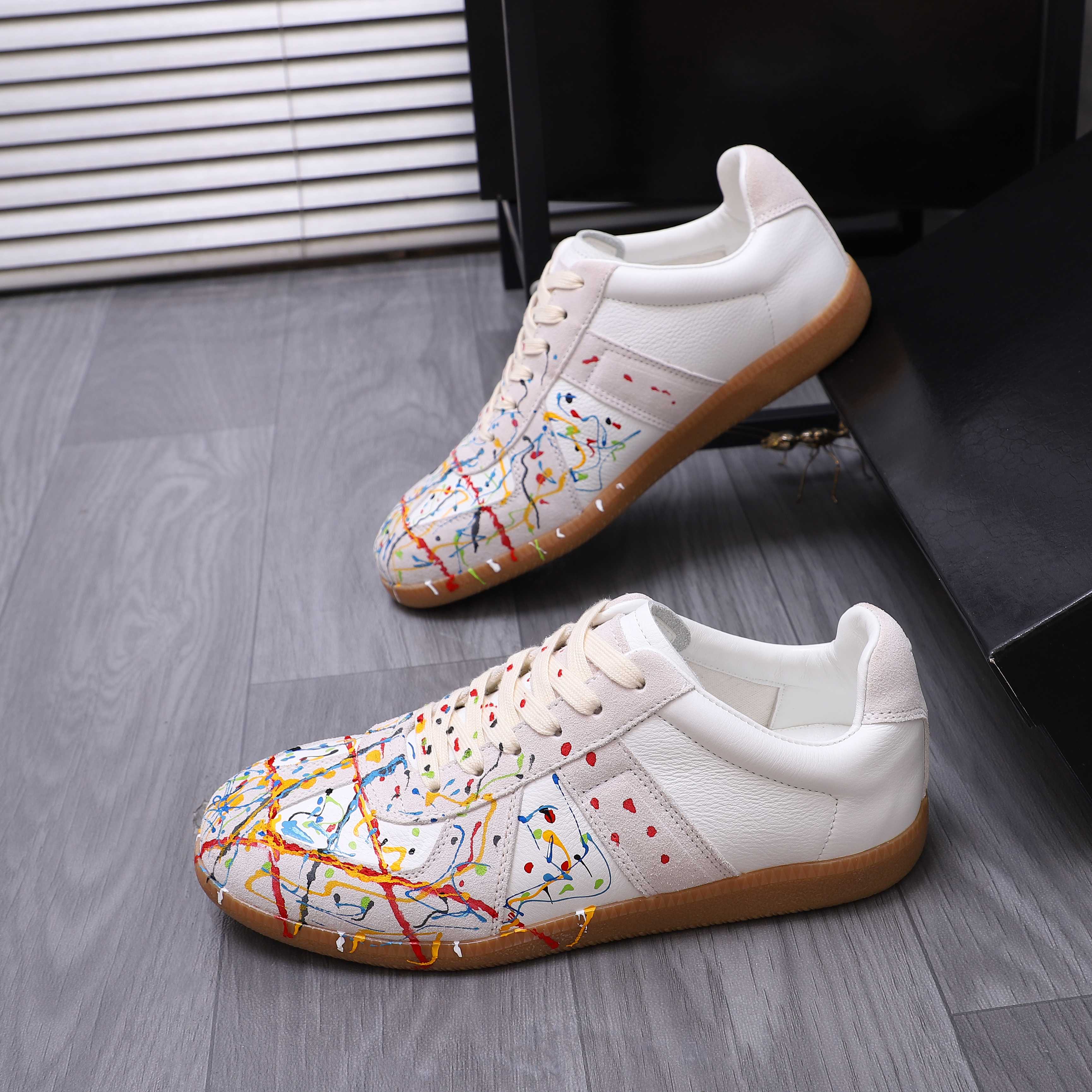Maison Margiela Paint-Splatter Leather Sneakers Multicolor