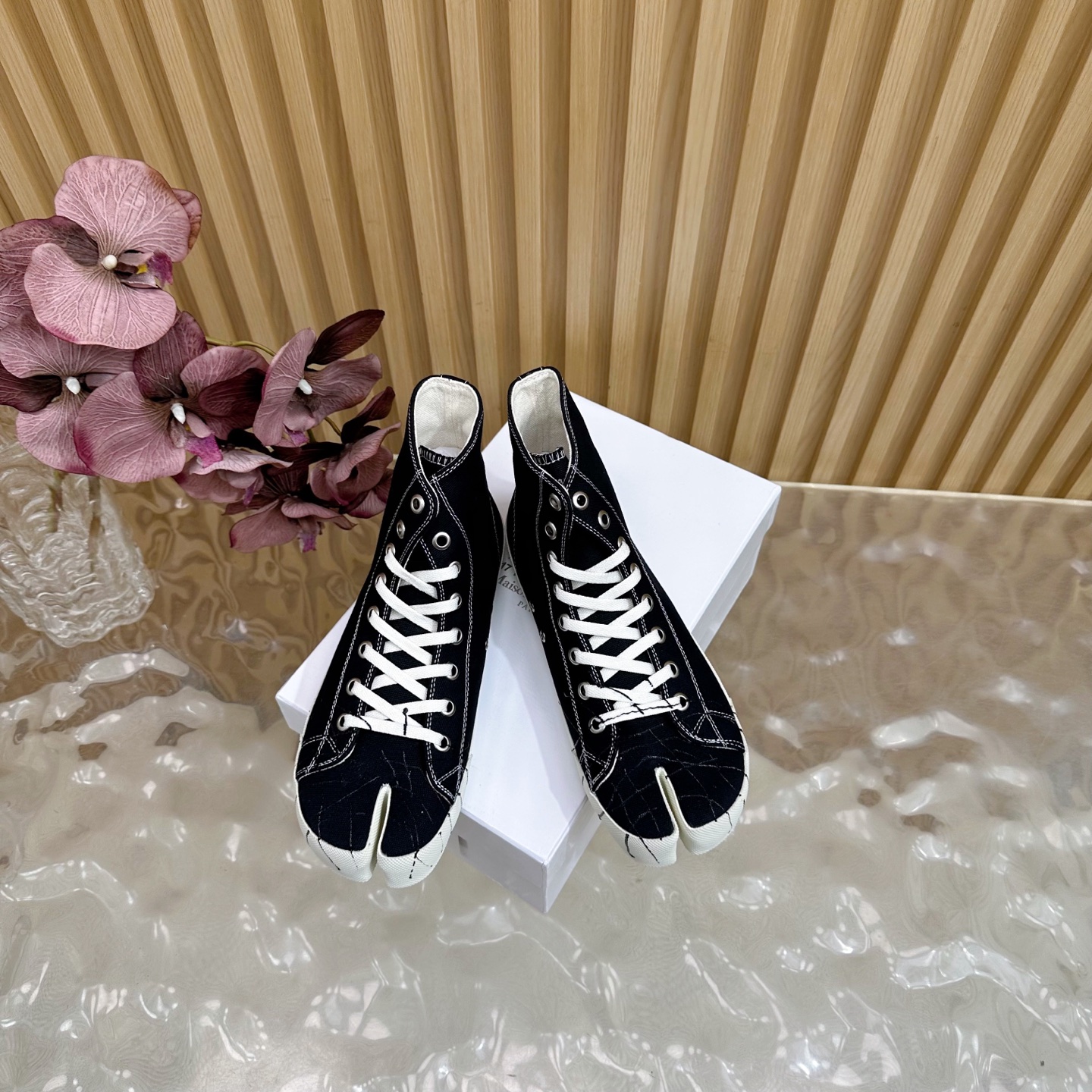 Maison Margiela MM6 Tabi Graffiti Canvas High-Top Sneakers Black