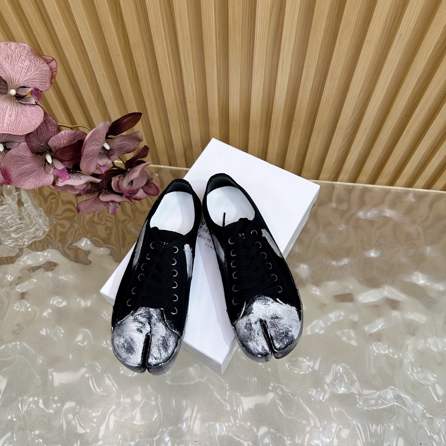 Maison Margiela MM6 Tabi Canvas Sneakers Black/Silver