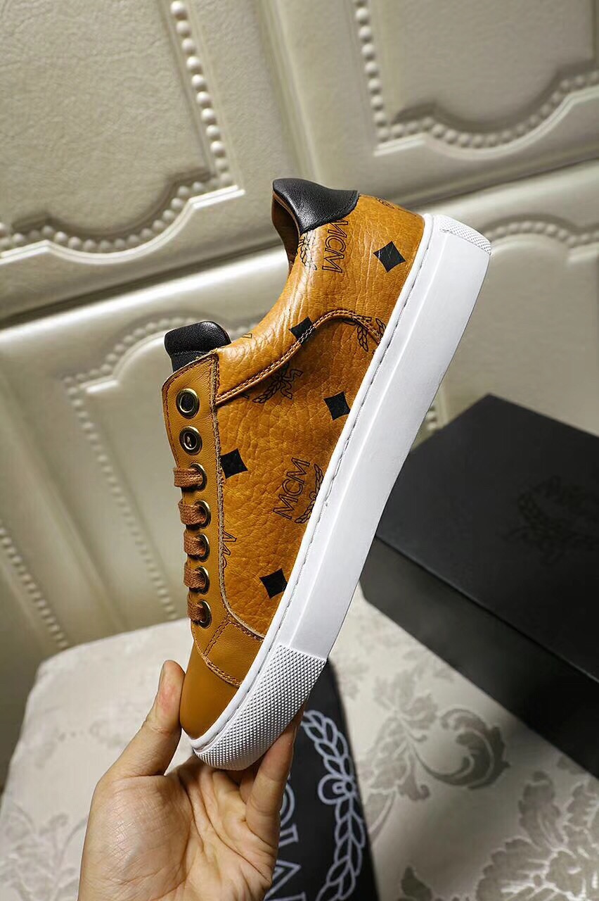 MCM Leather Low-Top Sneakers Gold Hardware Brown