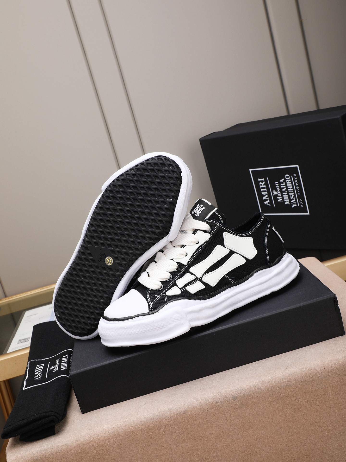 Maison Mihara Yasuhiro Bones Low-Top Sneakers Black/White