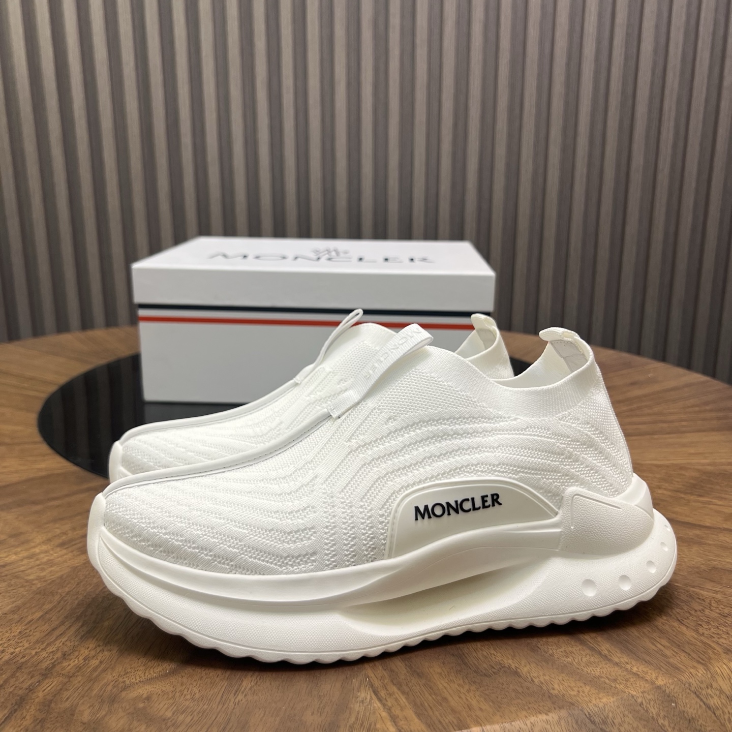 Moncler Knit Slip-On Sneakers White
