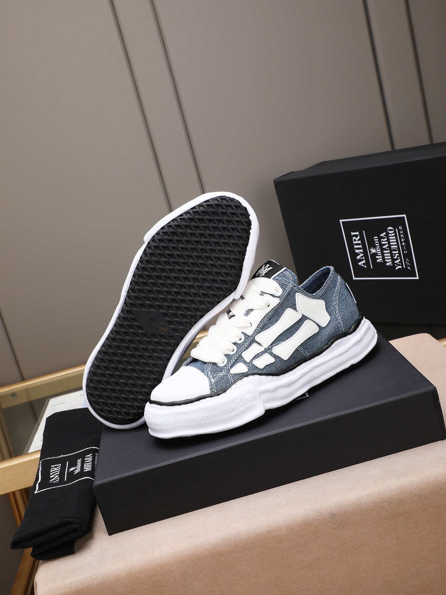 Maison Mihara Yasuhiro Bones Denim Sneakers Blue