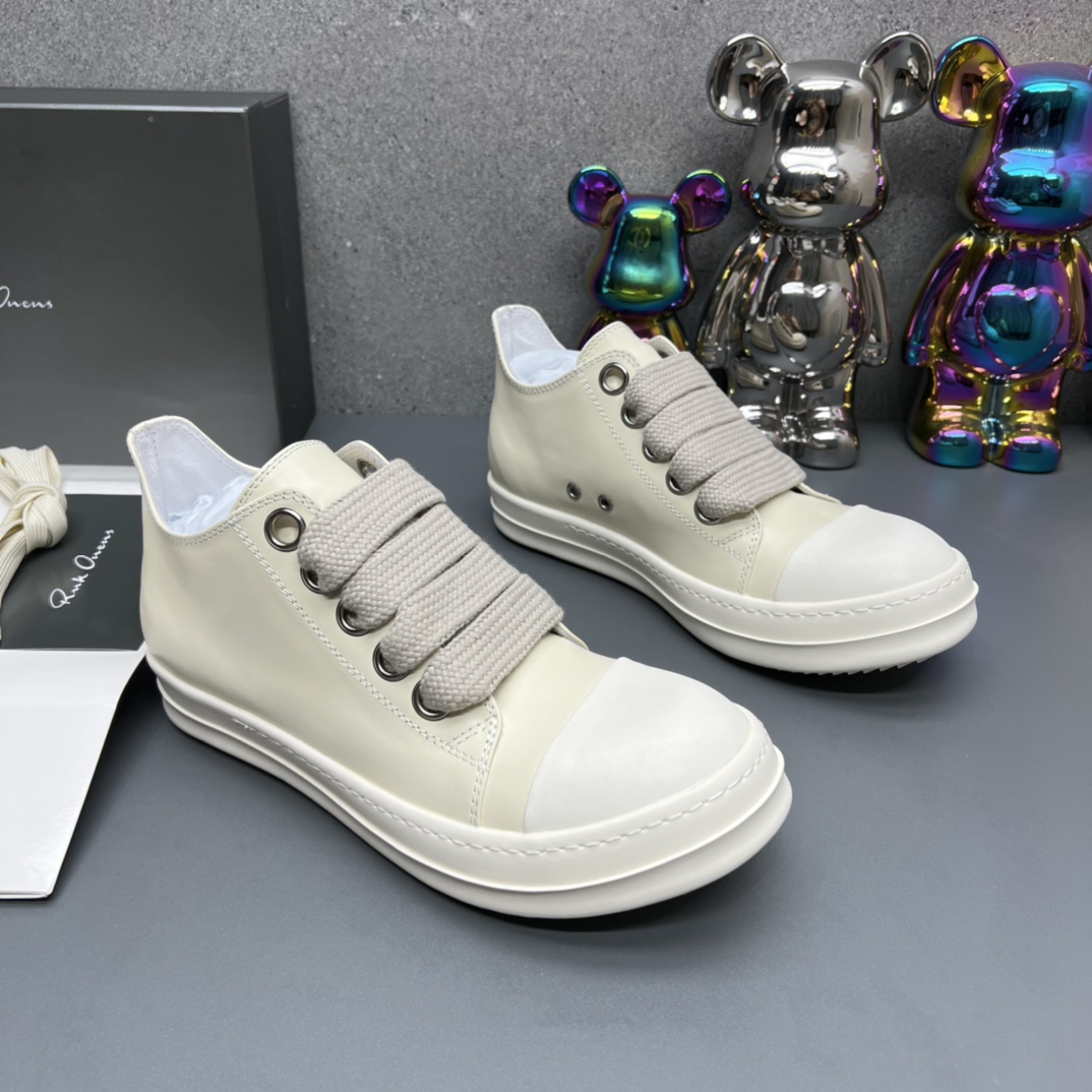 Rick Owens Minimal Low-Top Sneakers Beige