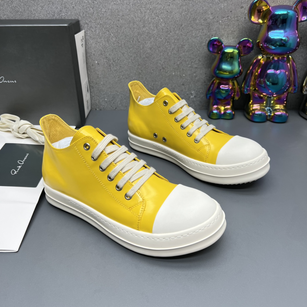 Rick Owens Low-Top Leather Sneakers Yellow