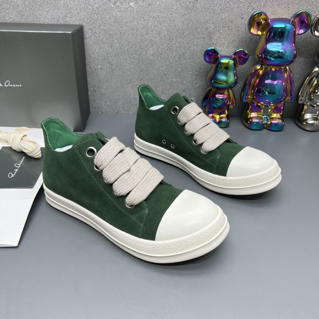 Rick Owens Minimalist Leather Low-Top Sneakers Green