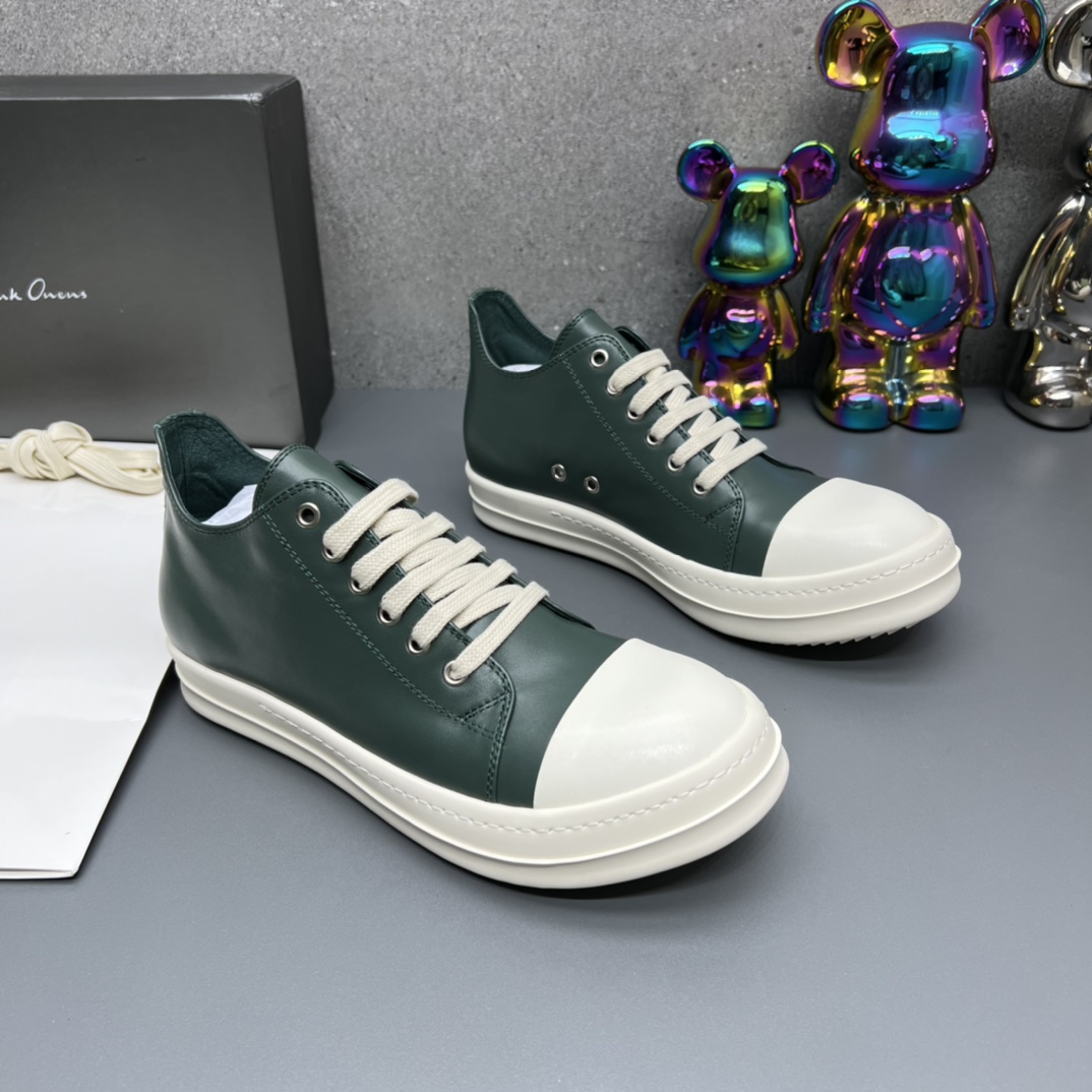 Rick Owens Leather Low-Top Sneakers Green