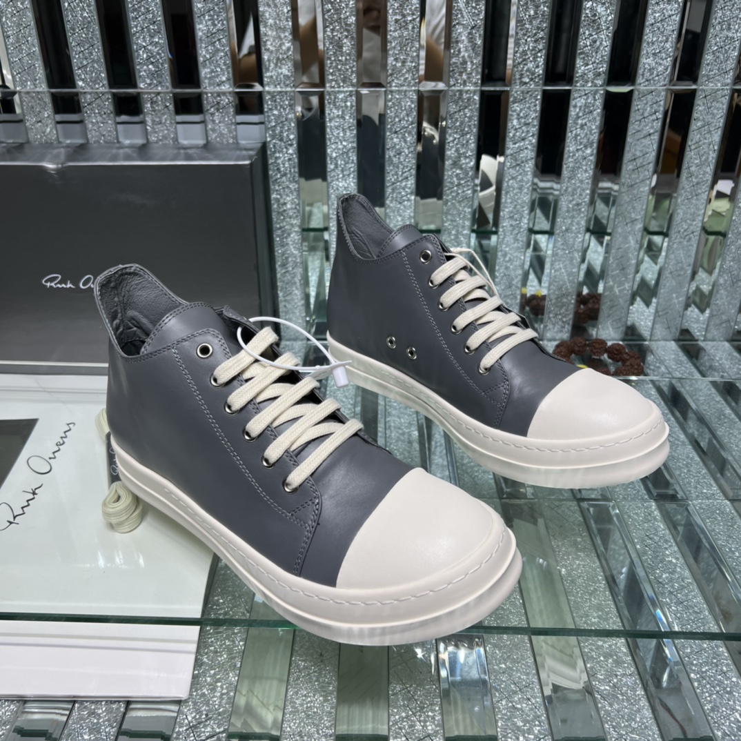 Rick Owens Leather High-Top Sneakers Grey