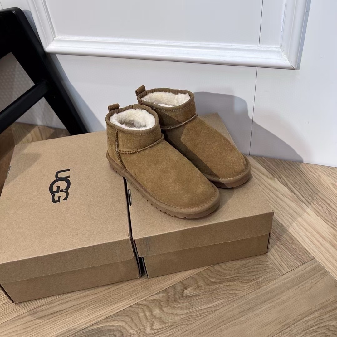 UGG Suede Shearling Mini Boots Chestnut