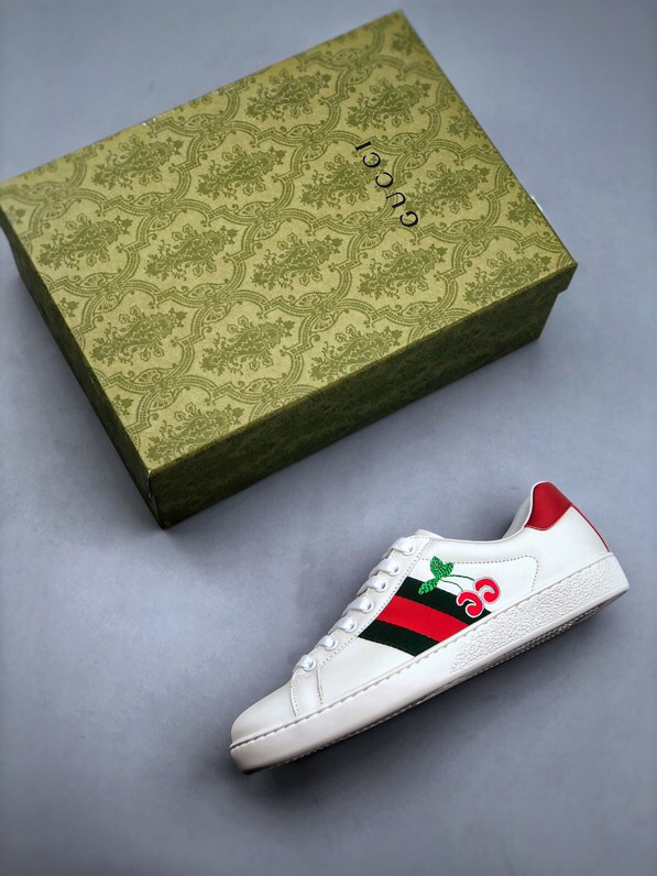 Gucci Ace Bee Leather Sneakers White/Red/Green