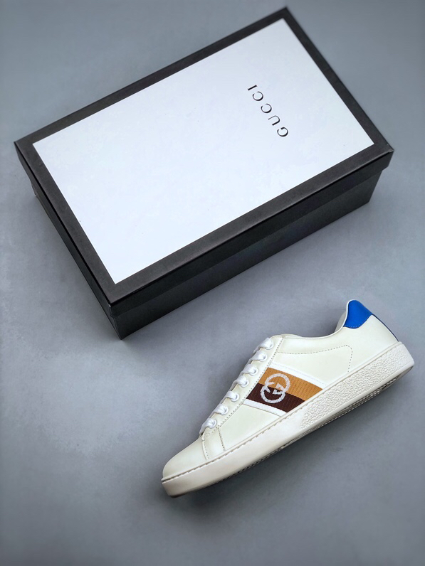 Gucci Ace Low-Top Leather Sneakers White/Blue