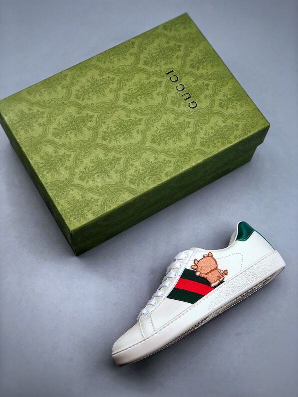 Gucci Ace Bee Leather Sneakers White/Green