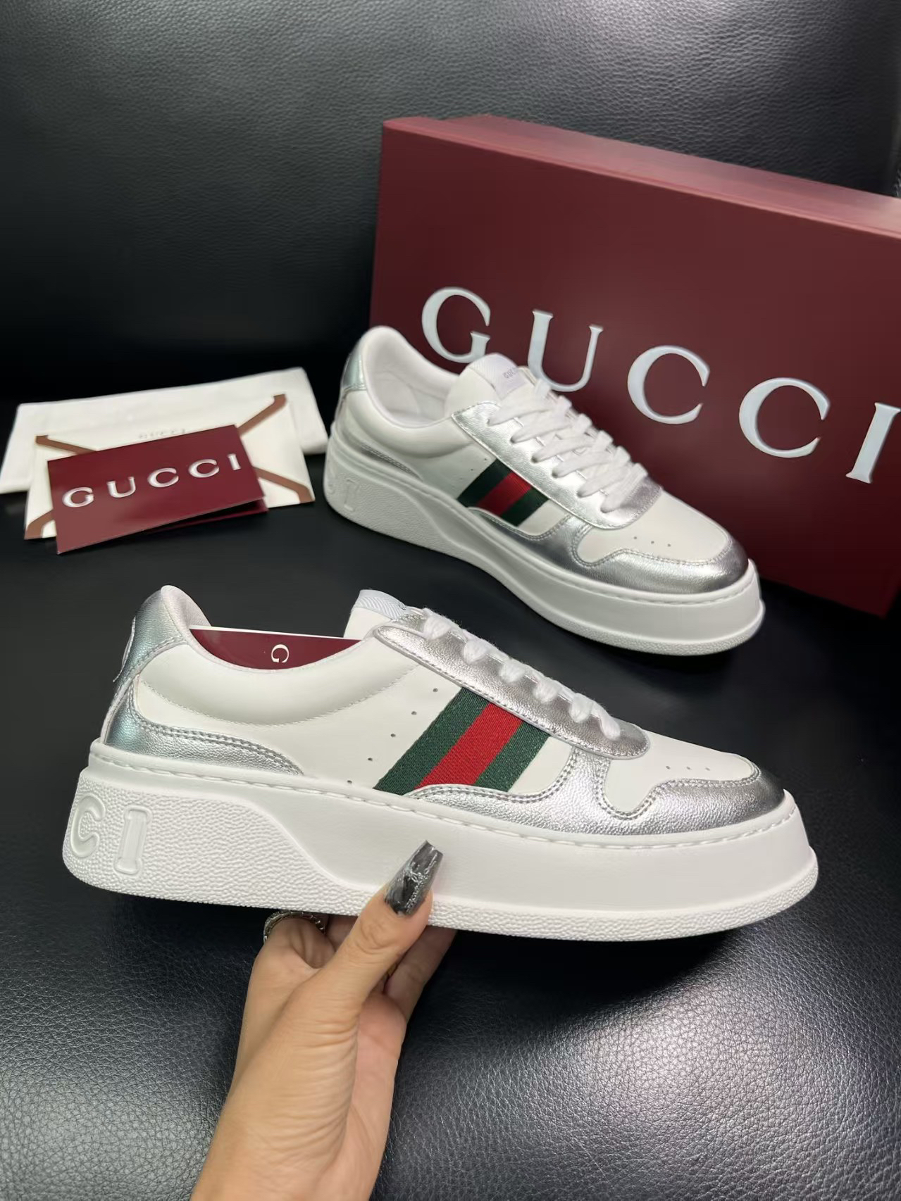 Gucci Platform Sneaker White Silver