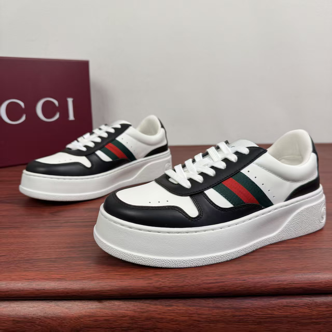 Gucci Web Stripe Platform Sneakers Black/White