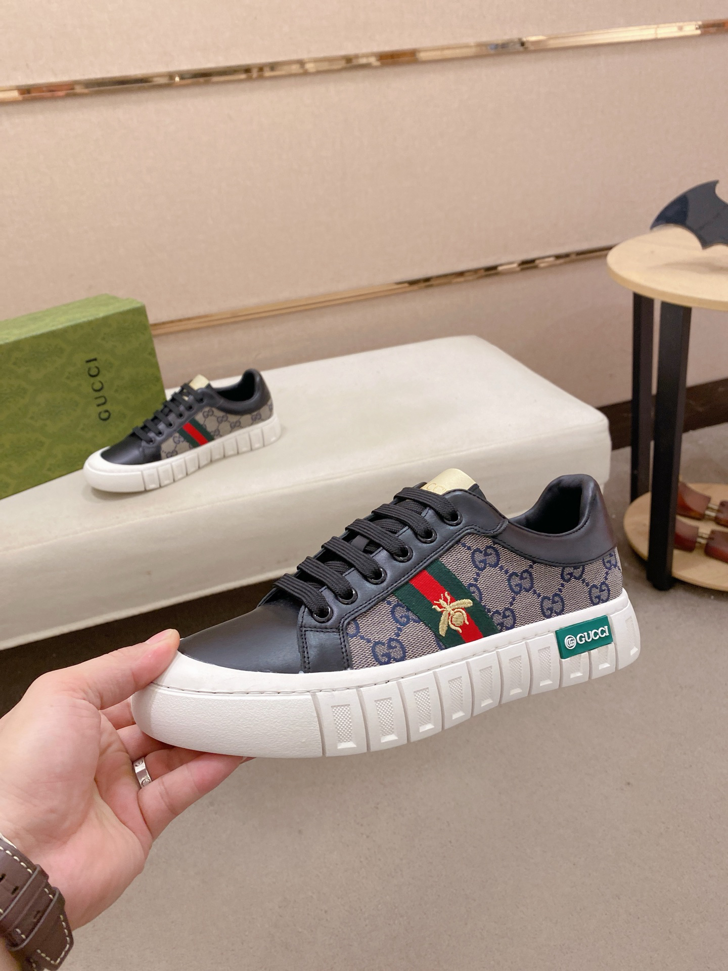 Gucci GG Web Bee Low-Top Sneakers Black