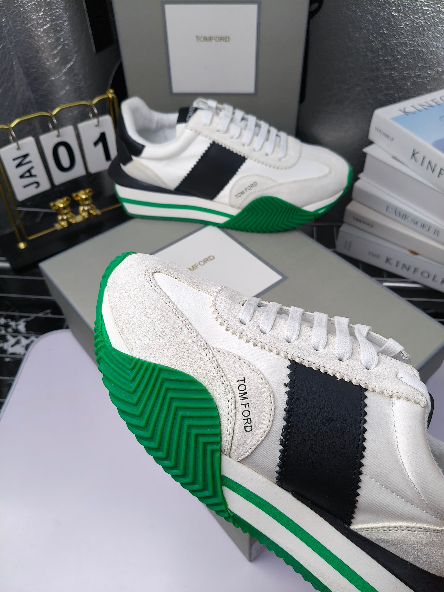 Tom Ford Retro Platform Sneakers White/Black/Green