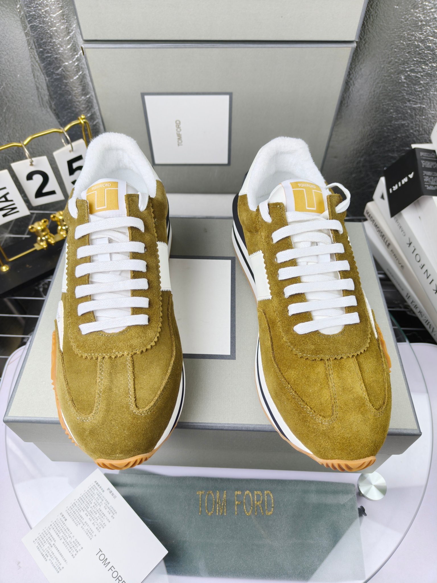 Tom Ford Retro Suede Sneakers Olive