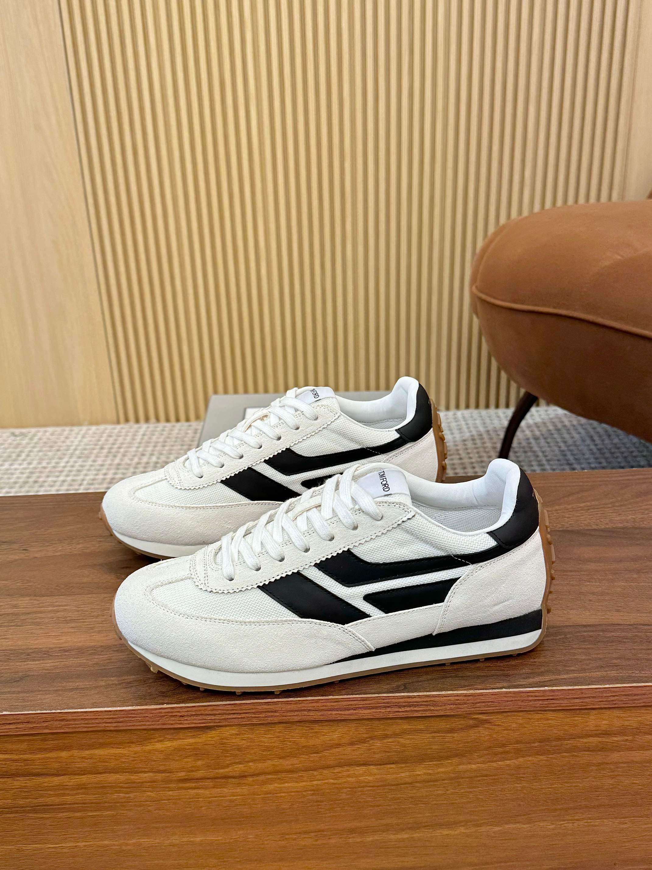 Tom Ford Retro Low-Top Sneakers White/Black