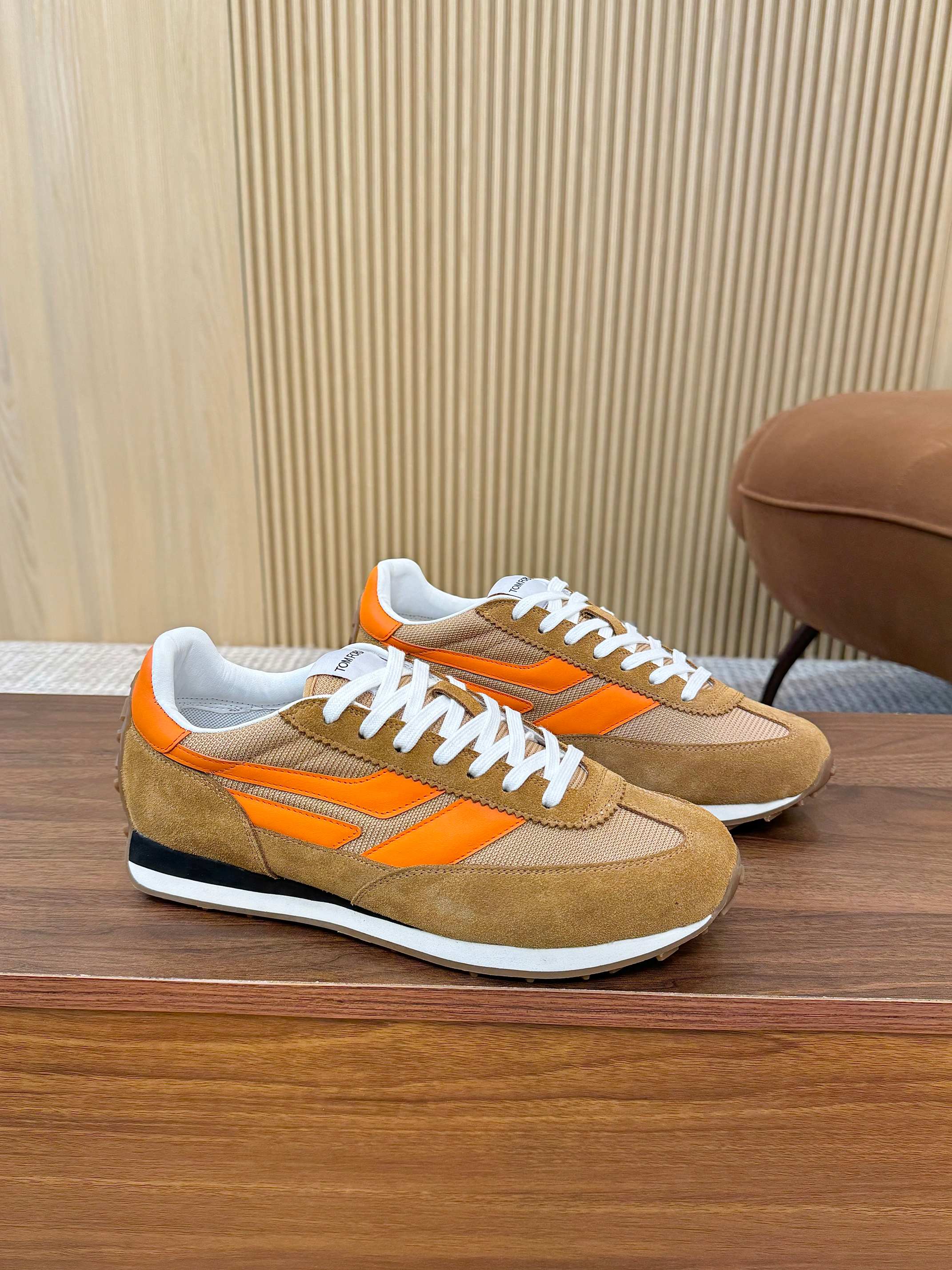 Tom Ford Retro Low-Top Sneakers Tan/Orange