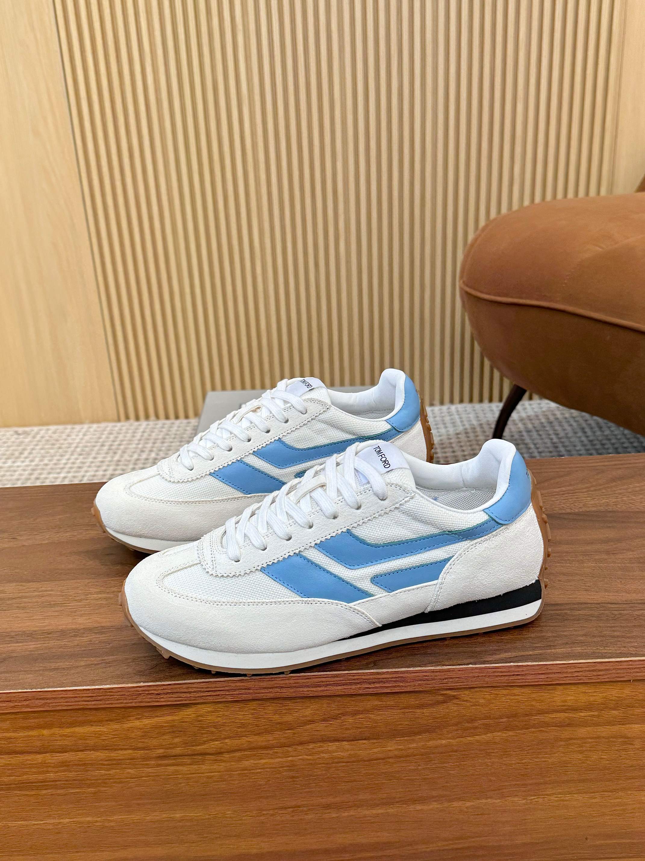 Tom Ford Retro Low-Top Sneakers White/Blue