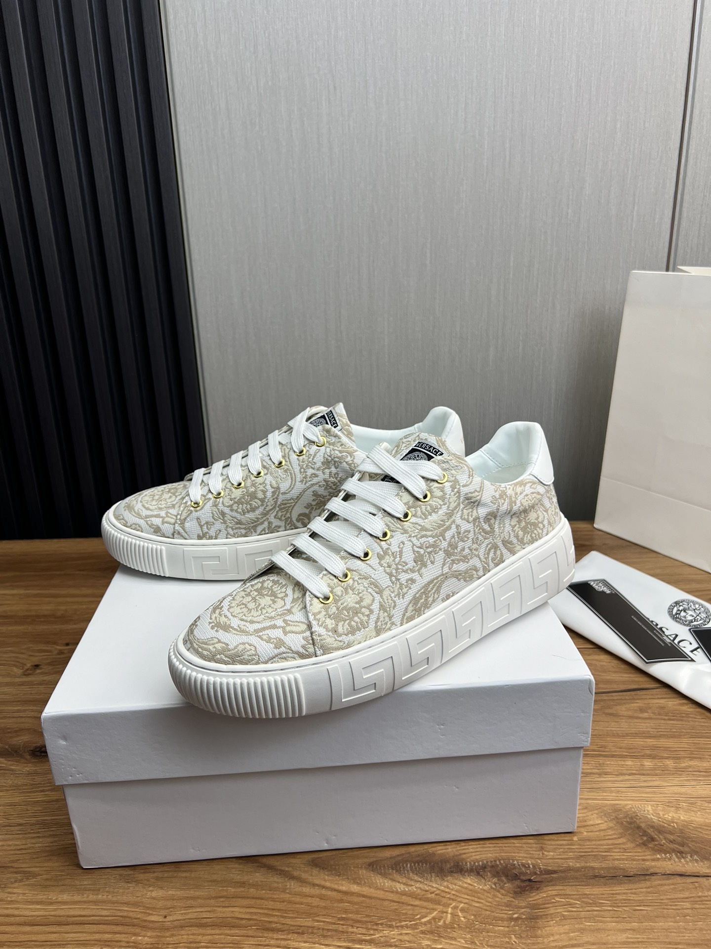 Versace Jacquard Leather Sneakers Multi