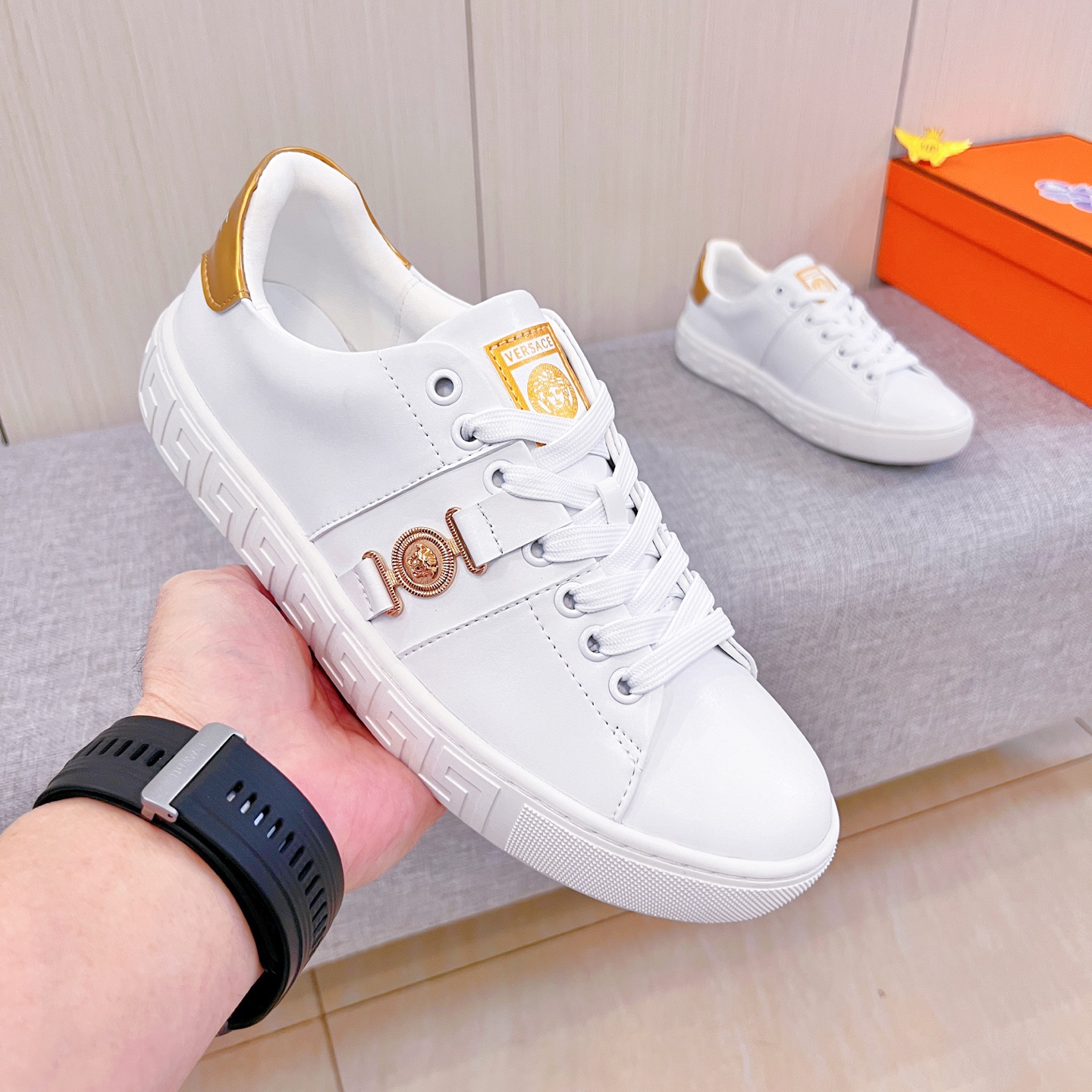 Versace Leather Low-Top Sneakers White/Gold