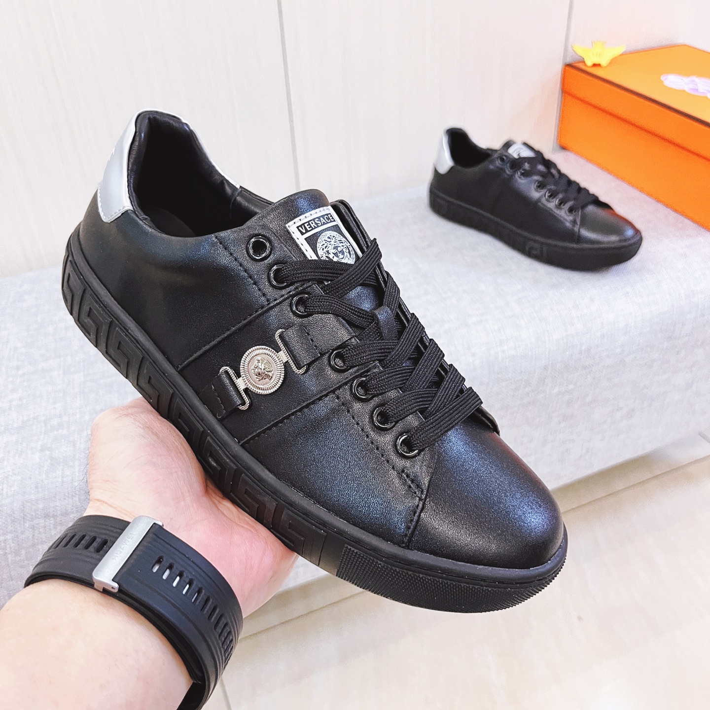 Versace Leather Low-Top Sneakers Black