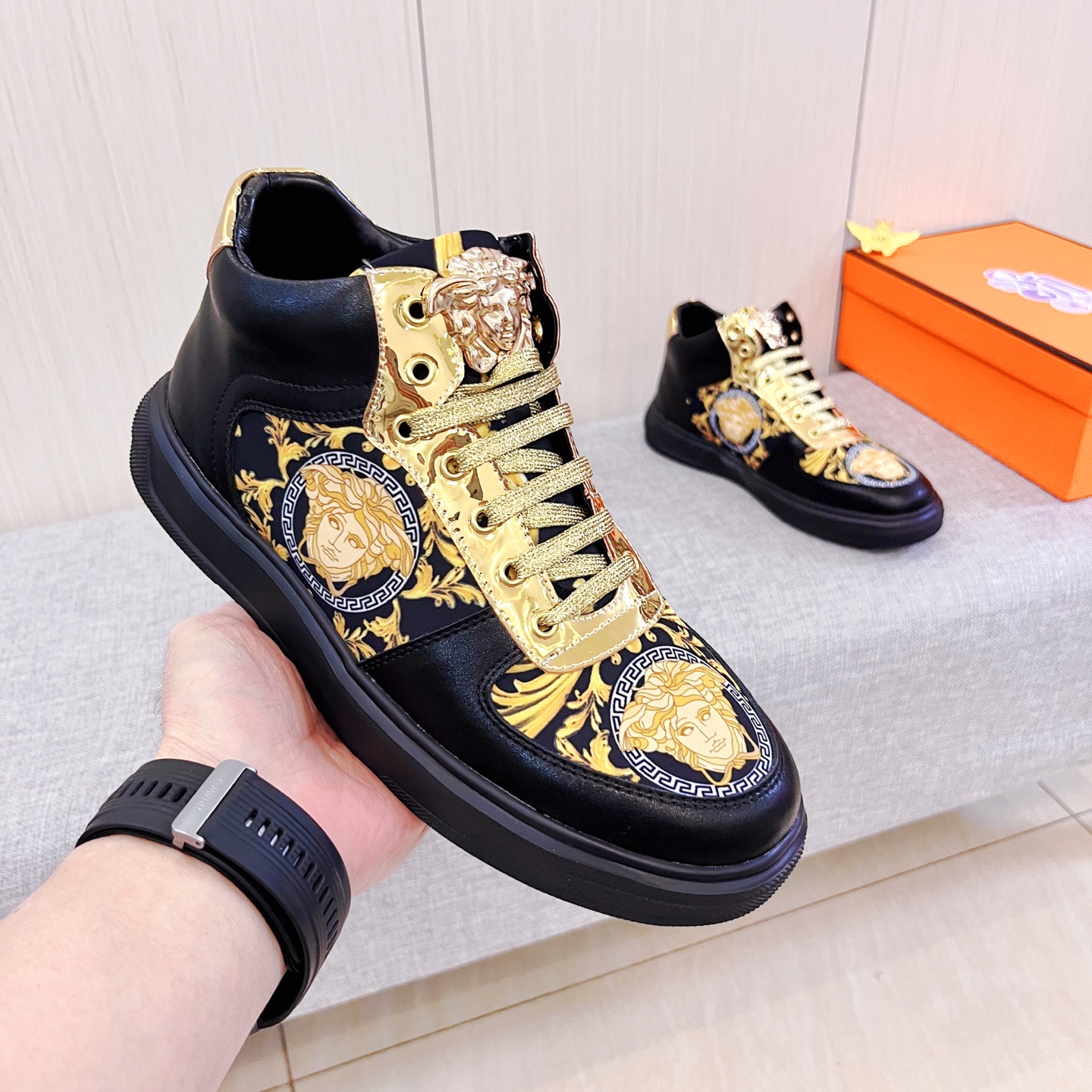 Versace Medusa High-Top Sneakers Black/Gold