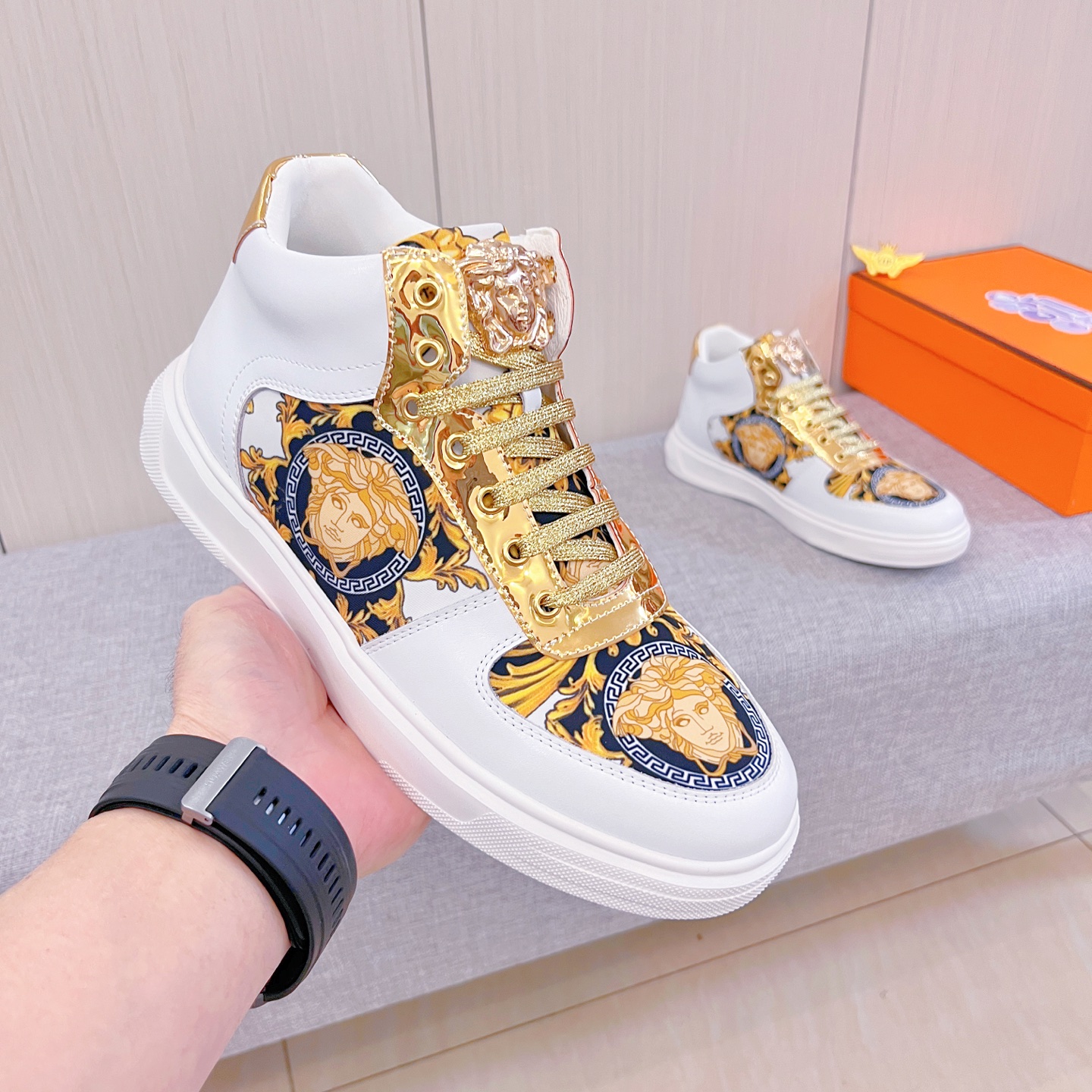 Versace Medusa High-Top Sneakers White/Gold