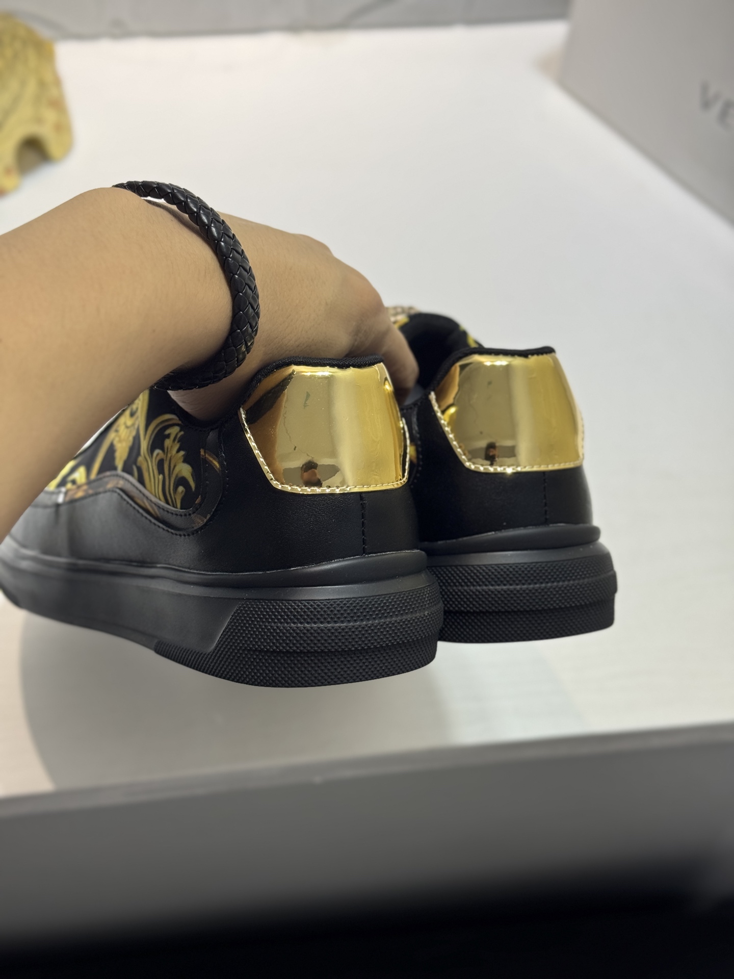 Versace Baroque Leather Sneakers Black/Gold