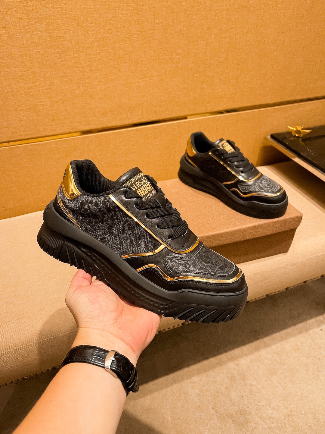Versace Chunky Low-Top Sneakers Black Gold