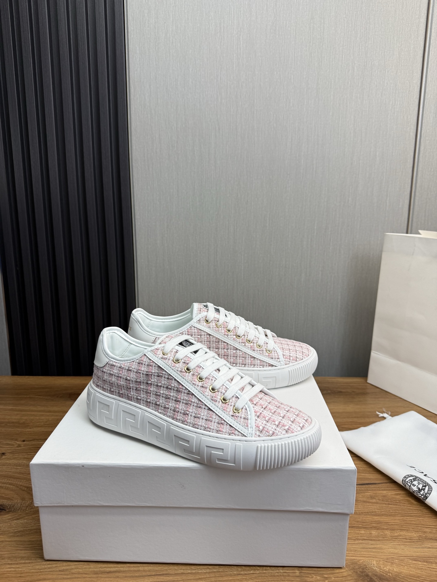 Versace Tweed Low-Top Sneakers Pink