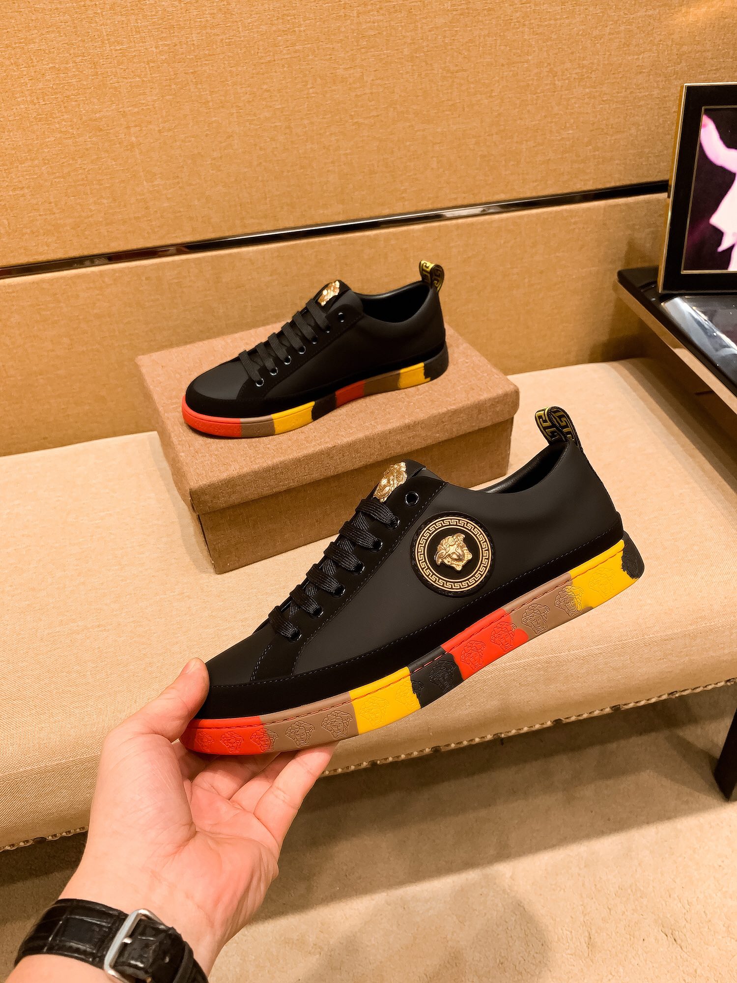 Versace Medusa Leather Sneakers Black