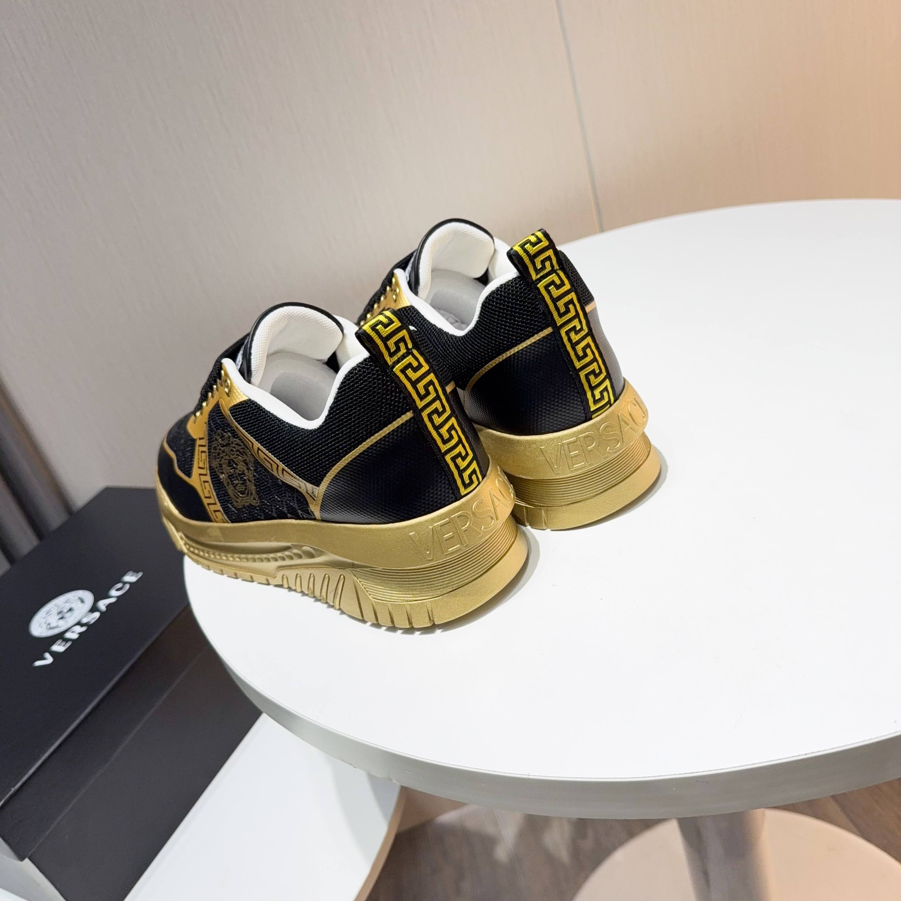 Versace Grace Labyrinth Knit Sneakers Black Gold