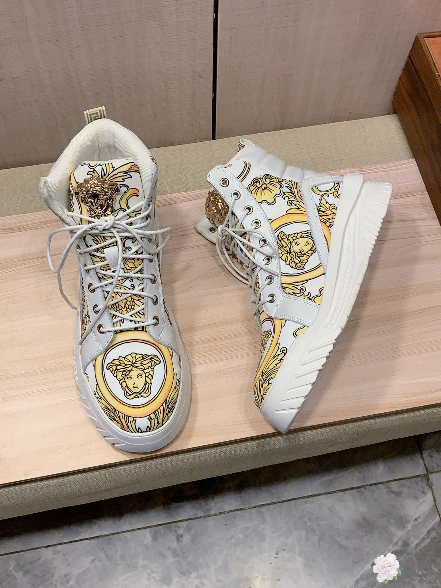 Versace Baroque High-Top Sneakers White/Gold