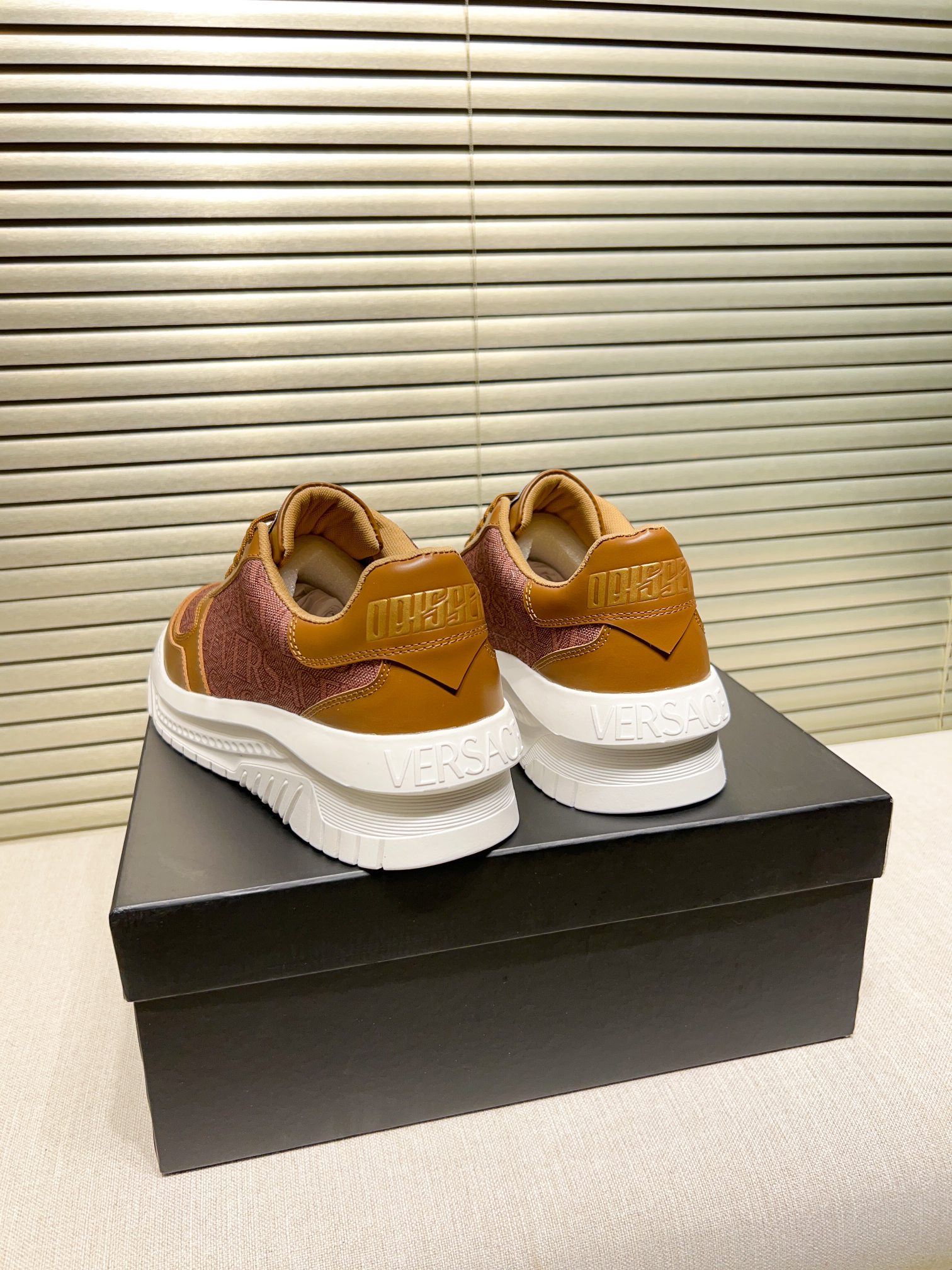 Versace Greca Knit Casual Sneakers Brown