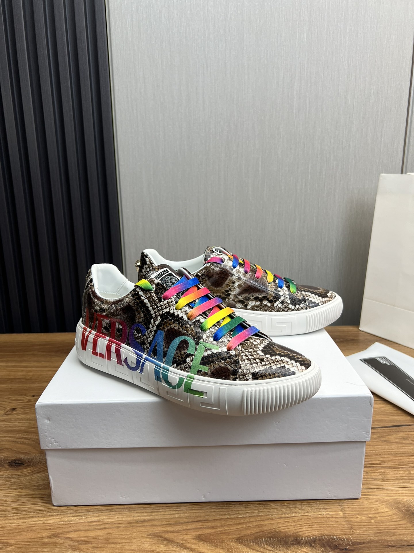 Versace Snakeskin Leather Sneakers Multi