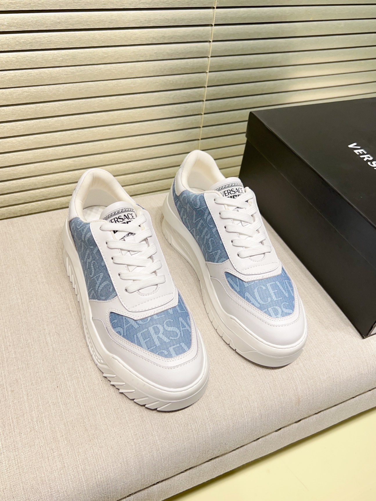 Versace Greca Knit Chunky Sneakers Blue