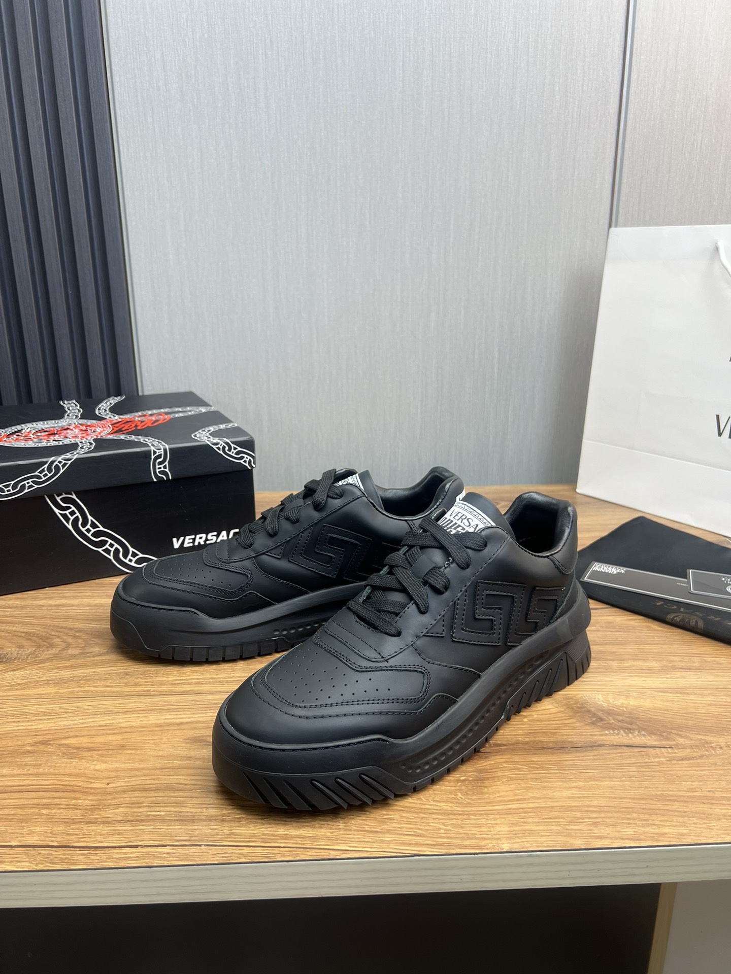 Versace Leather Casual Sneakers Black