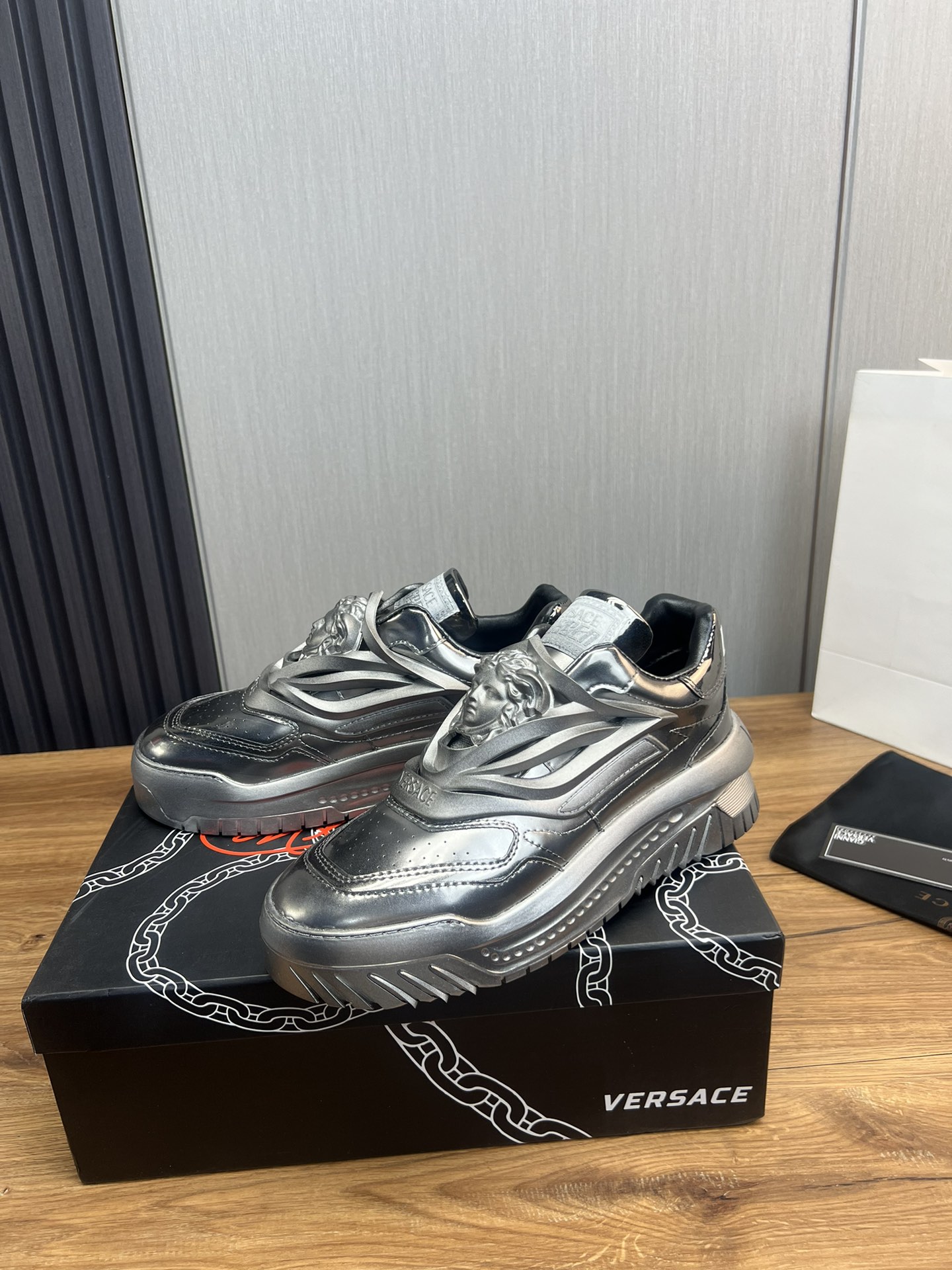 Versace Medusa Leather Sneakers Silver