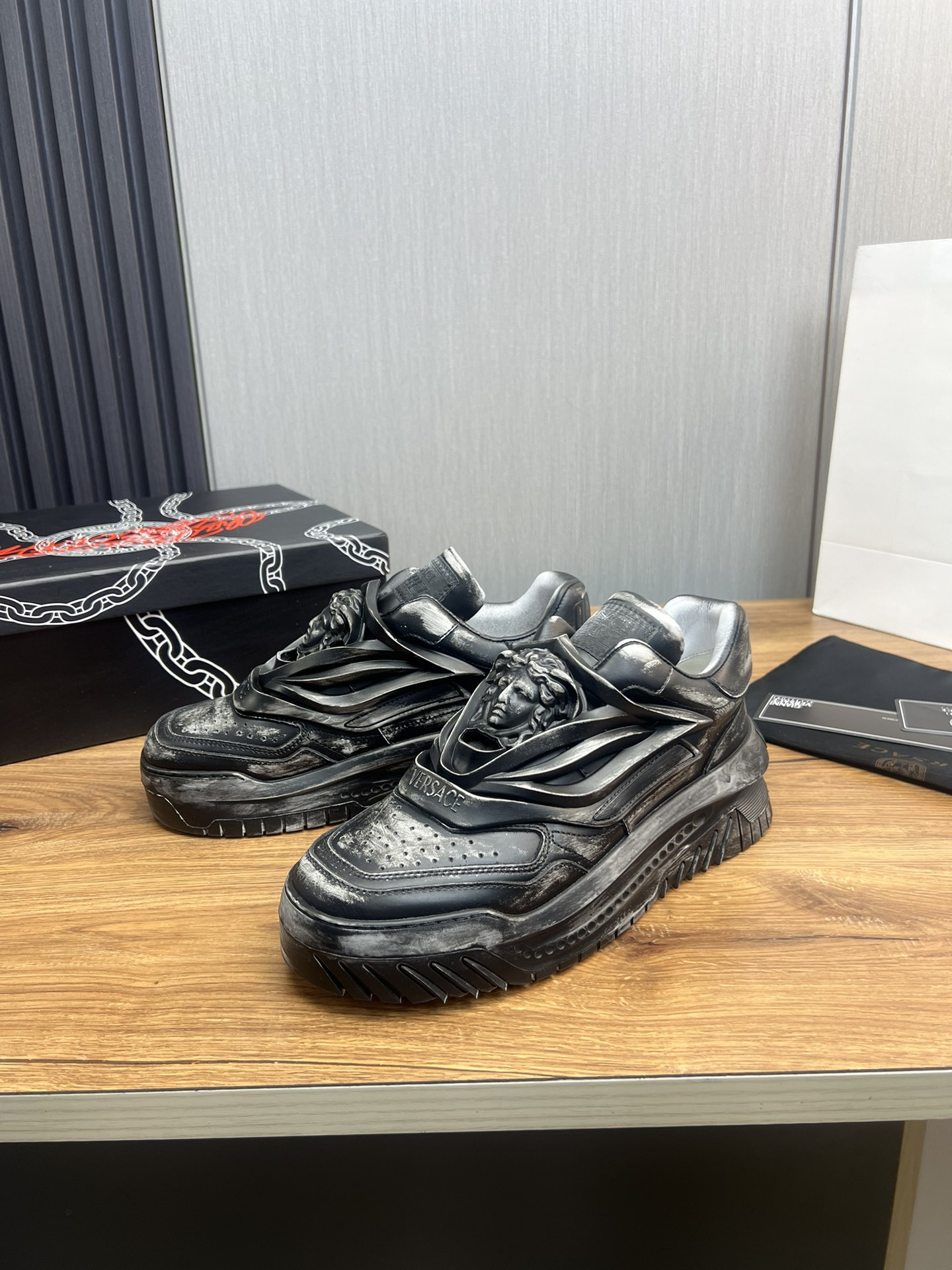 Versace Medusa Leather Sneakers Black